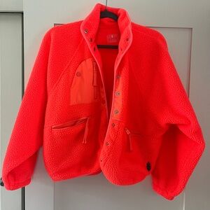 Free People Hit the Slopes Fleece Jacket in Neon Coral